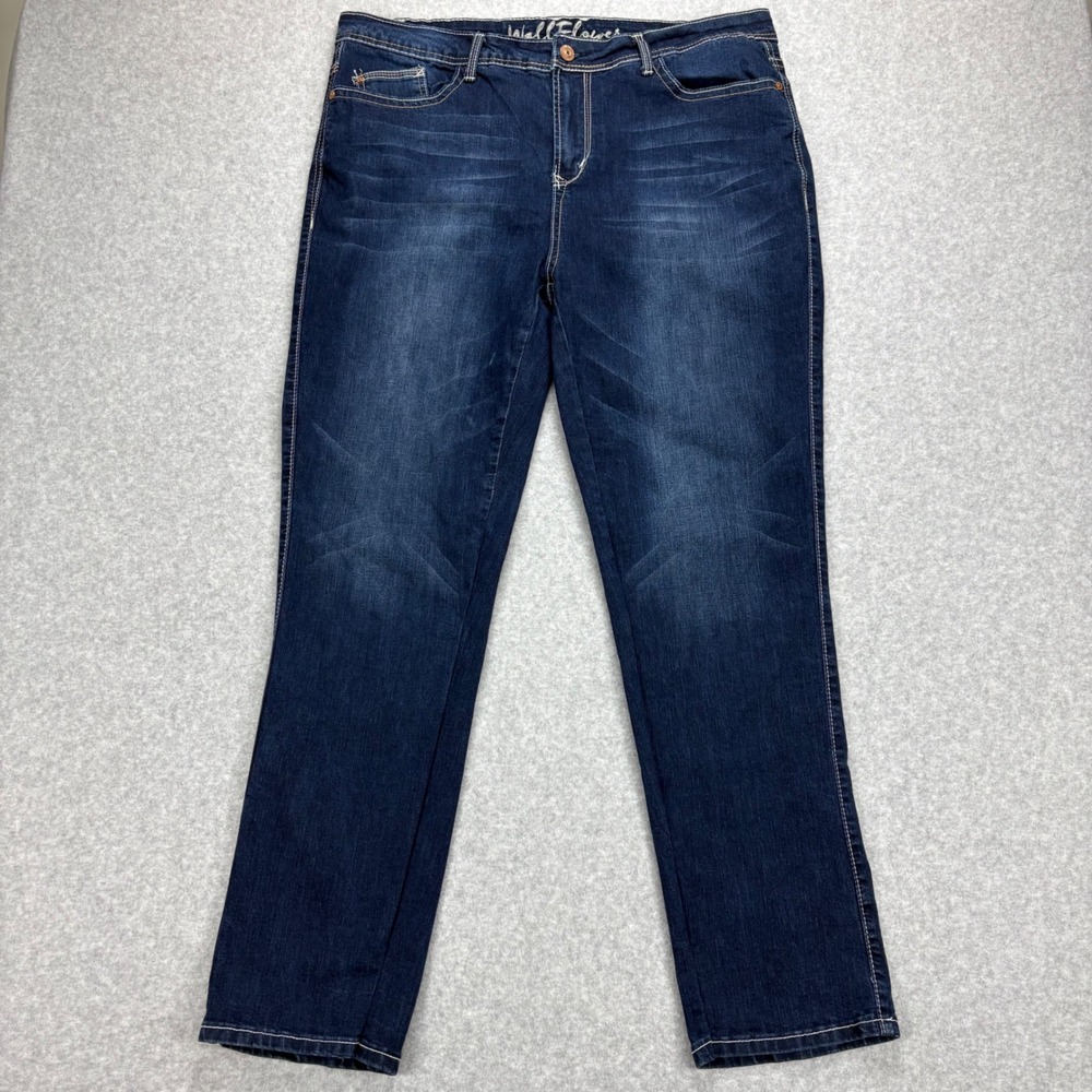 WallFlower Jeans Womens 18 Blue Dark Wash Straight Leg Stretch Flap Pockets